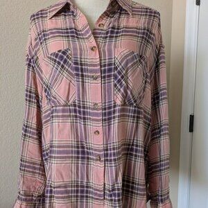 Grace & Lace pink purple plaid shirt